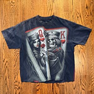 OG Abel Collection King Queen Skeleton Graphic Tee Cropped XL Faded Black